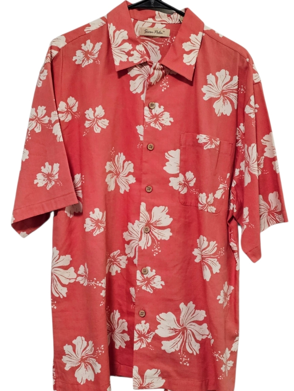 Seven Palm Men's Hibiscus Flower Short Sleeve Hawaiian Button Down Size M